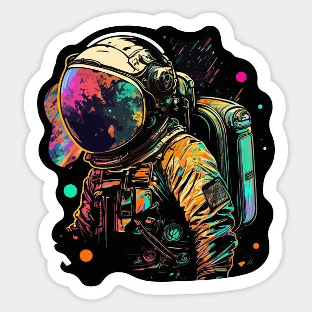 Astronaut in Space Colorful Vibrant Psychedelic Sticker by K3rst